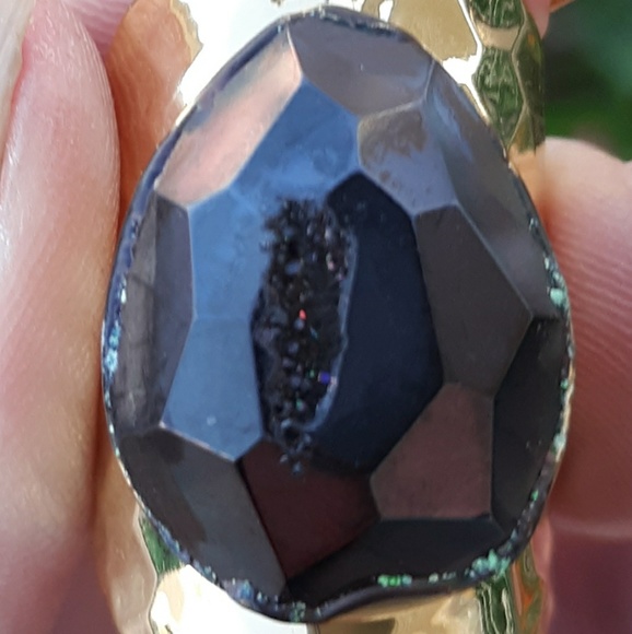 New Titanium Window Druzy Adjustable Gold Ring. - Picture 7 of 8